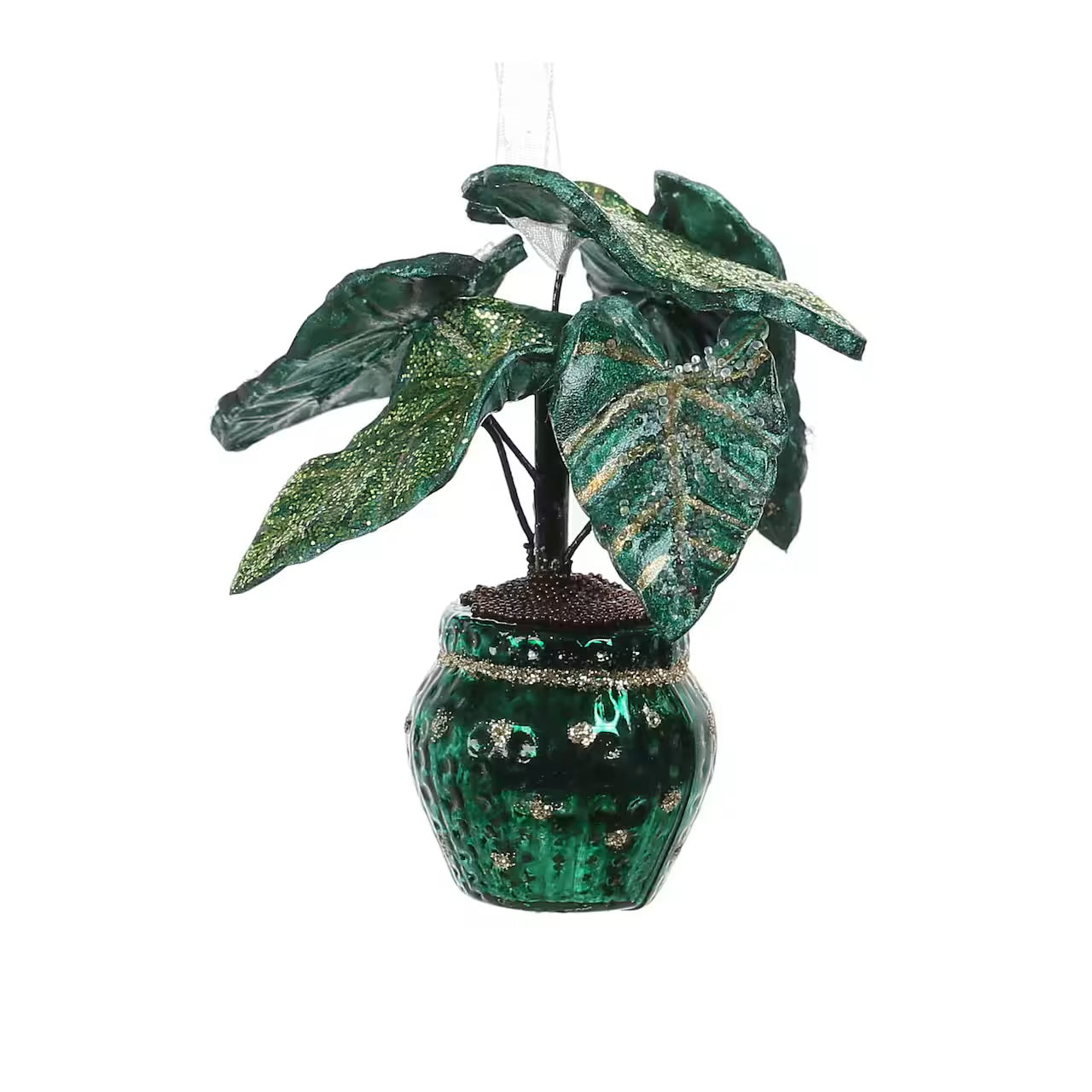 Potted Green Monstera Glass Ornament