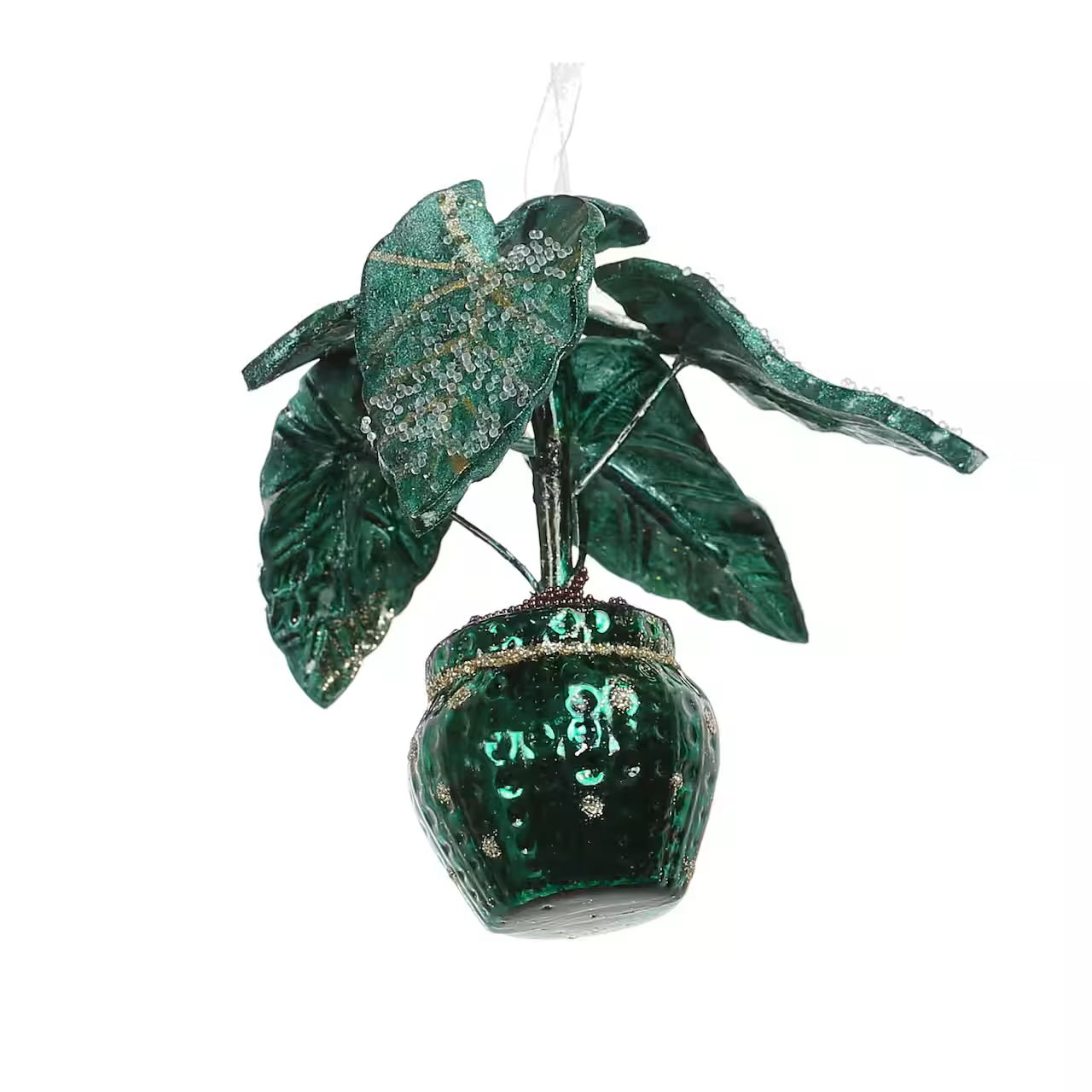 Potted Green Monstera Glass Ornament