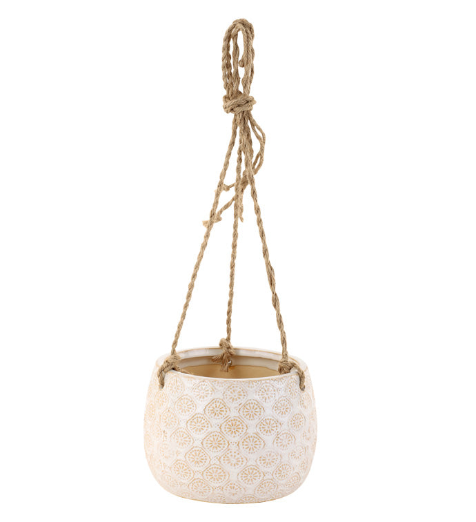 White Quatrefoil Hanging Planter