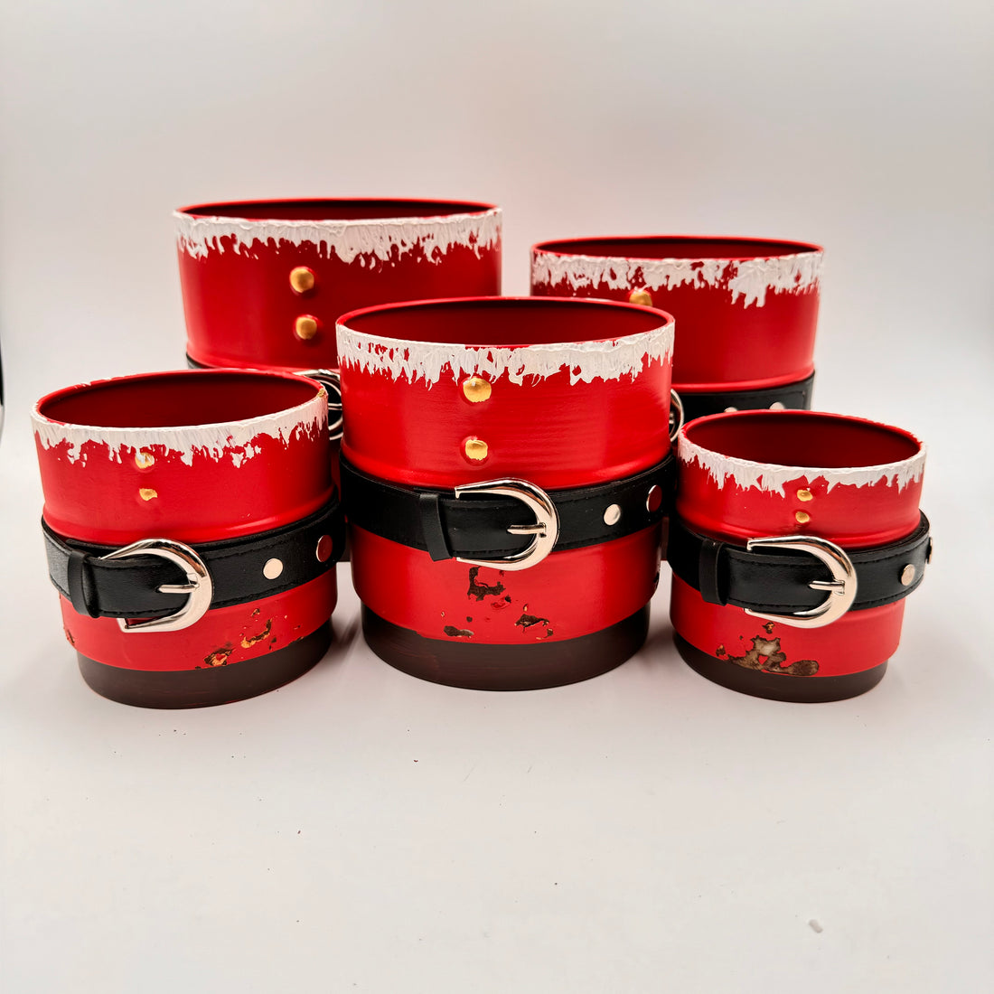 Red Metal Santa Belt Pot Cover