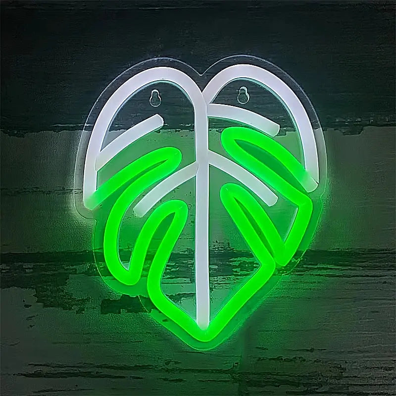 Monstera Leaf Green &amp; White Sign