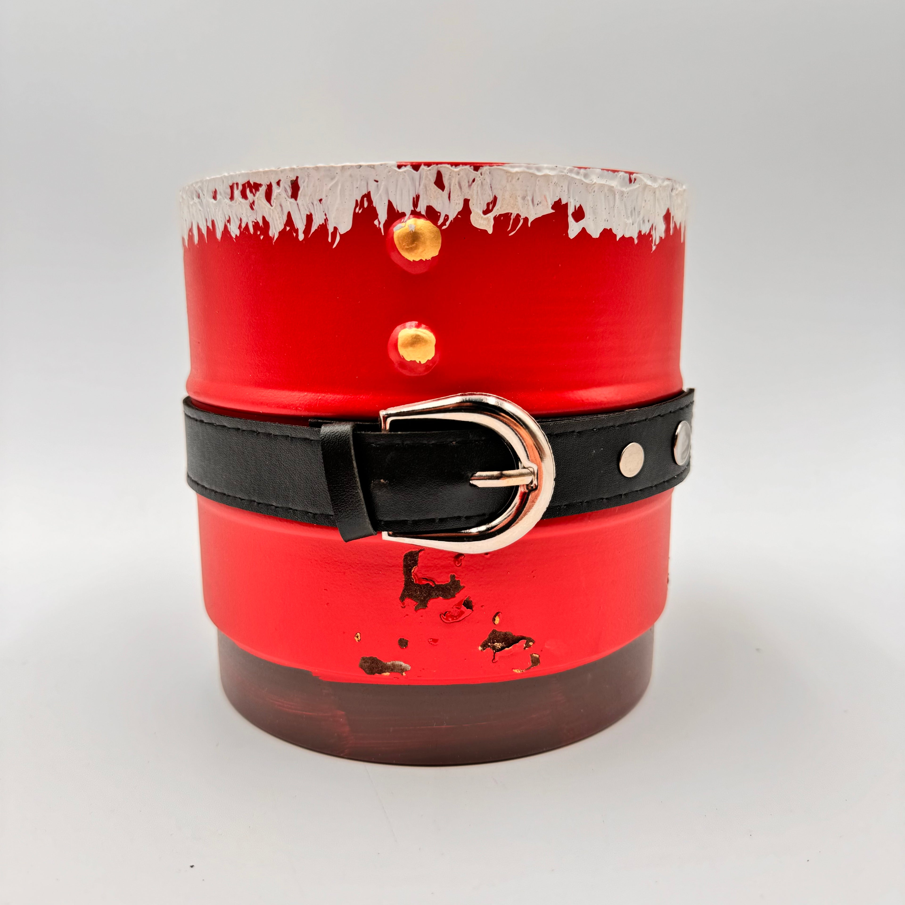 Red Metal Santa Belt Pot Cover