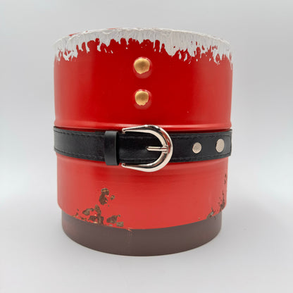 Red Metal Santa Belt Pot Cover