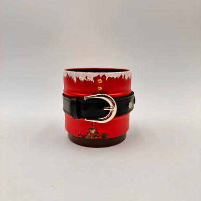 Red Metal Santa Belt Pot Cover