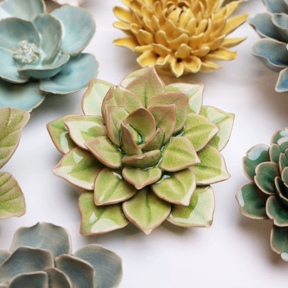 Ceramic Flower Wall Art Green Medium Succulent