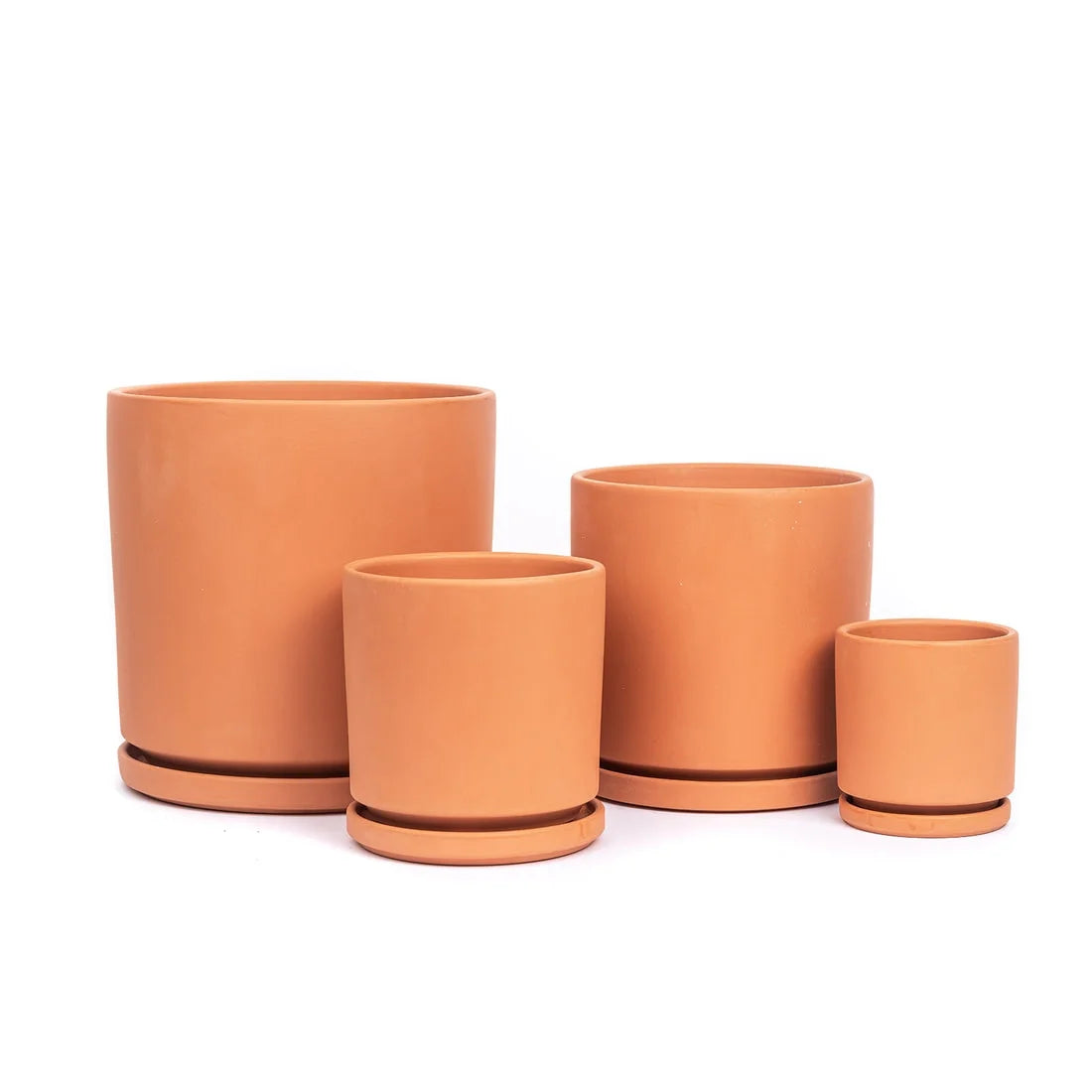 10.25&quot; Terra-Cotta Cylinder Pots with Water Saucers