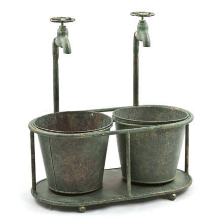 Double Faucet Metal Planter