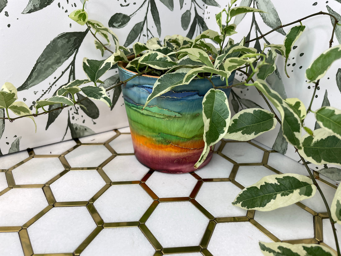 Alcohol Ink Planter: Terrazzo 4&quot;