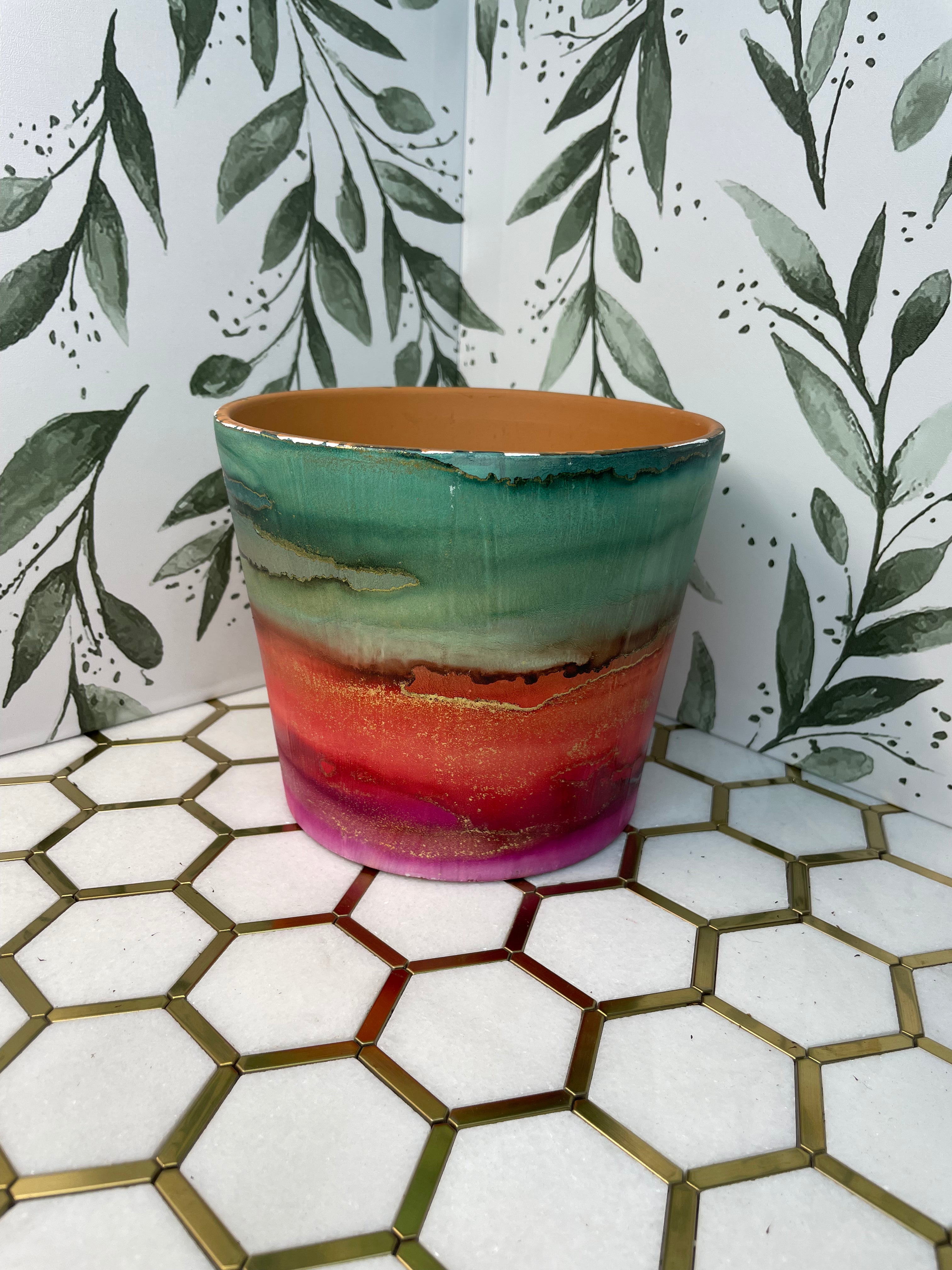 Alcohol Ink Planter: Tropical Sunset 6&quot;