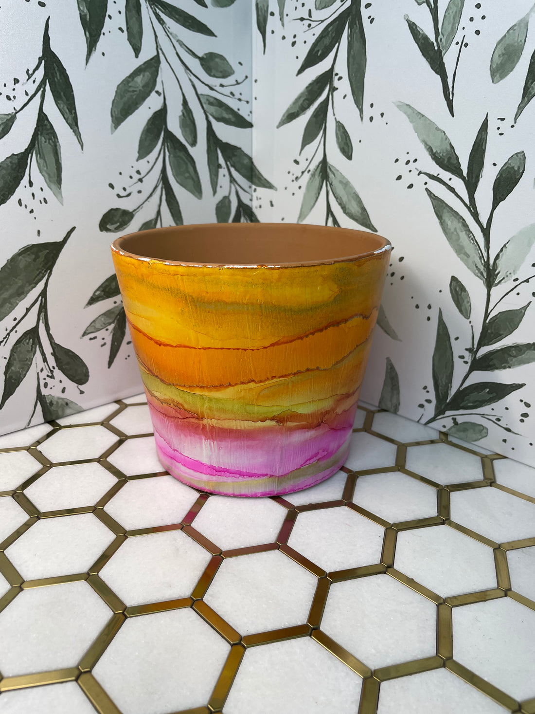 Alcohol Ink Planter: Plumeria 6&quot;