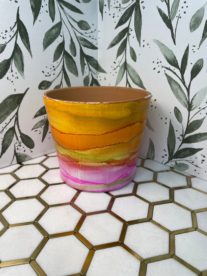 Alcohol Ink Planter: Plumeria 6&quot;