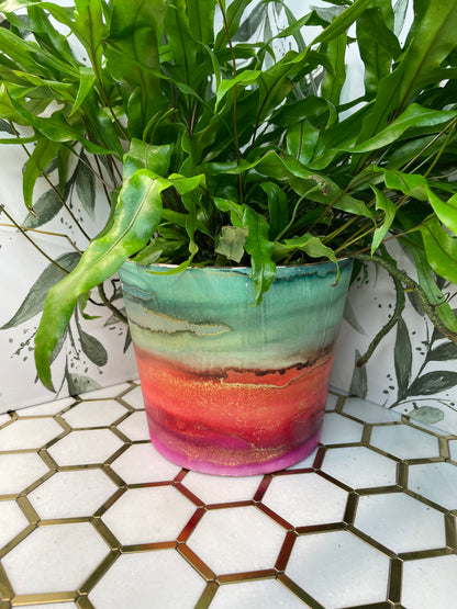 Alcohol Ink Planter: Tropical Sunset 6&quot;